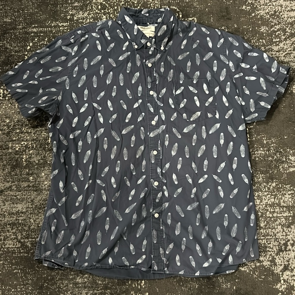 Goodthreads Blue Feather Button Up Short Sleeve Men’s XXL